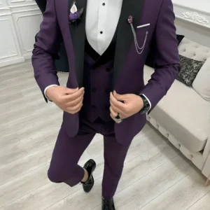 Men 3 Piece Purple Wedding Tuxedo Suit Closure