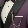 Men 3 Piece Purple Wedding Tuxedo Suit Collar