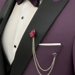 Men 3 Piece Purple Wedding Tuxedo Suit Collar