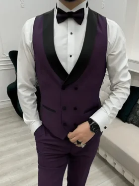 Men 3 Piece Purple Wedding Tuxedo Suit Vest