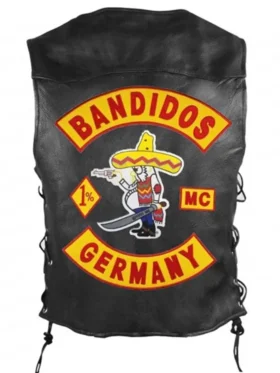 Men Bandidos Leather Vest Back