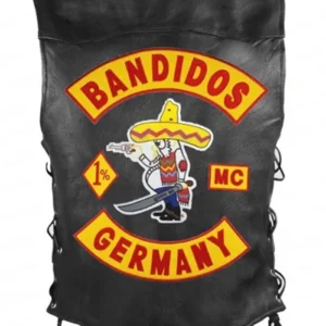 Men Bandidos Leather Vest Back