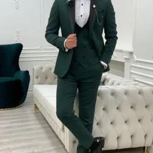 Men Emerald Green 3 Piece Green Tuxedo Suit Stand Up