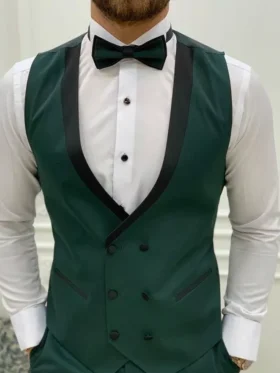 Men Emerald Green 3 Piece Green Tuxedo Suit Vest