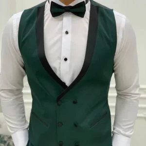 Men Emerald Green 3 Piece Green Tuxedo Suit Vest