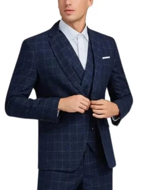 Mens 1920s Navy Blue Herringbone Suit Open