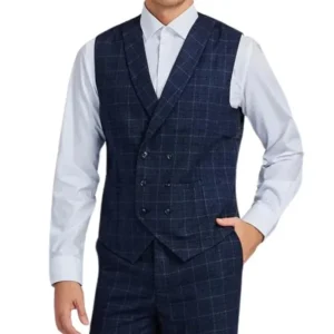 Mens 1920s Navy Blue Herringbone Suit Vest