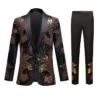 Mens 2 Piece Sequin Golden Leaves Embroidery Tuxedo