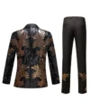 Mens 2 Piece Sequin Golden Leaves Embroidery Tuxedo Back