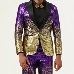 Mens 2 Piece Sequins Purple Slim Fit Suit
