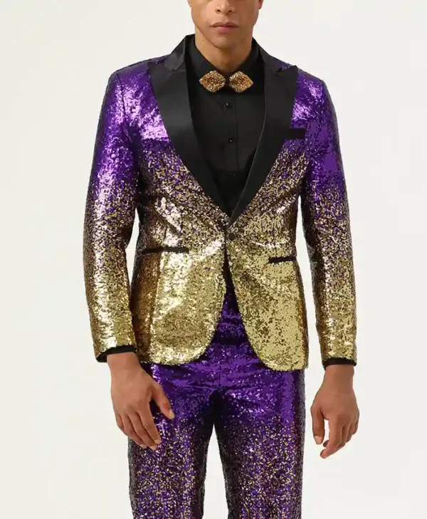 Mens 2 Piece Sequins Purple Slim Fit Suit