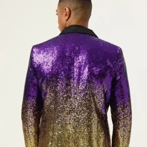 Mens 2 Piece Sequins Purple Slim Fit Suit Back
