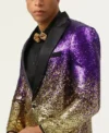 Mens 2 Piece Sequins Purple Slim Fit Suit Collar