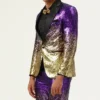 Mens 2 Piece Sequins Purple Slim Fit Suit Side Stand