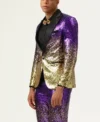 Mens 2 Piece Sequins Purple Slim Fit Suit Side Stand
