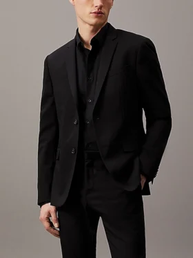 Mens 2 Piece Slim Fit Black Lapel Suit