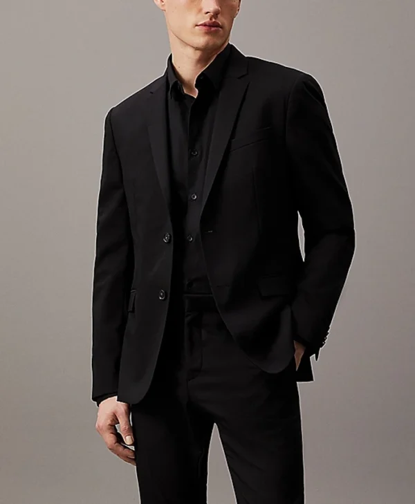 Mens 2 Piece Slim Fit Black Lapel Suit