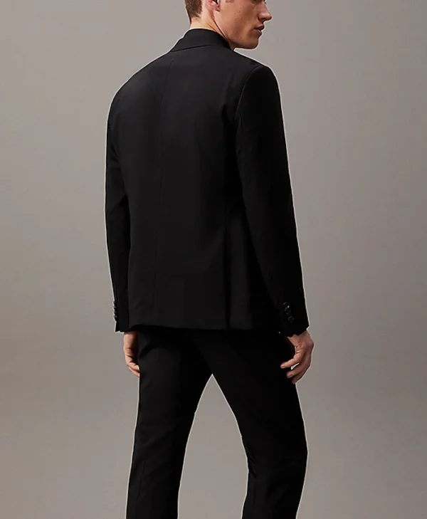 Mens 2 Piece Slim Fit Black Lapel Suit Back