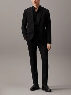 Mens 2 Piece Slim Fit Black Lapel Suit Stand Up