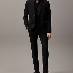 Mens 2 Piece Slim Fit Black Lapel Suit Stand Up