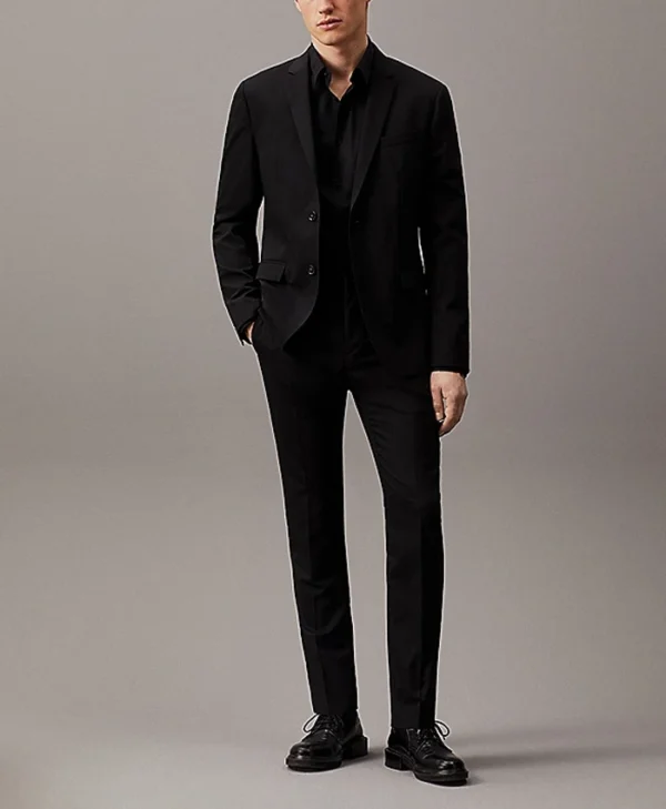 Mens 2 Piece Slim Fit Black Lapel Suit Stand Up