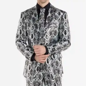 Mens 2 Piece Stylish Silver Snake Suit