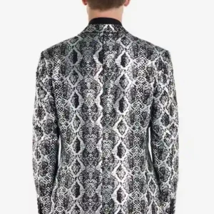 Mens 2 Piece Stylish Silver Snake Suit Back