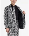 Mens 2 Piece Stylish Silver Snake Suit Closure