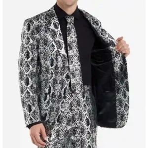 Mens 2 Piece Stylish Silver Snake Suit Closure