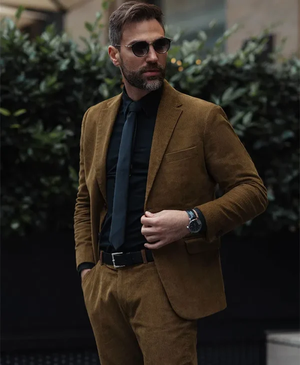 Mens 2024 Brown Corduroy Suit