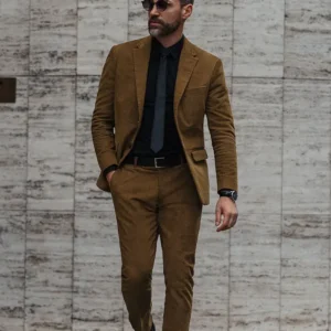 Mens 2024 Brown Corduroy Suit Walking