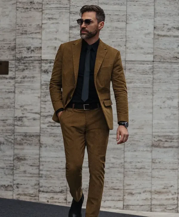Mens 2024 Brown Corduroy Suit Walking