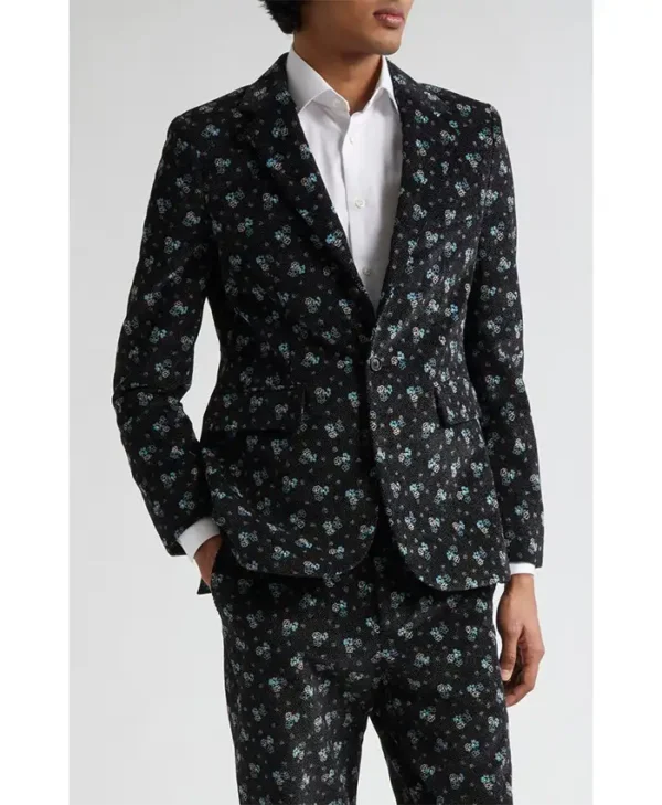 Mens 2024 Floral Cotton Corduroy Suit Jacket
