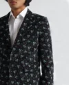Mens 2024 Floral Cotton Corduroy Suit Jacket Collar