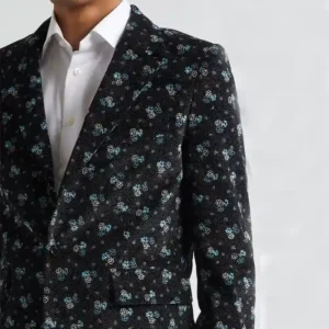 Mens 2024 Floral Cotton Corduroy Suit Jacket Collar
