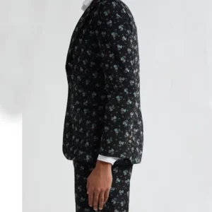 Mens 2024 Floral Cotton Corduroy Suit Jacket Side Pose