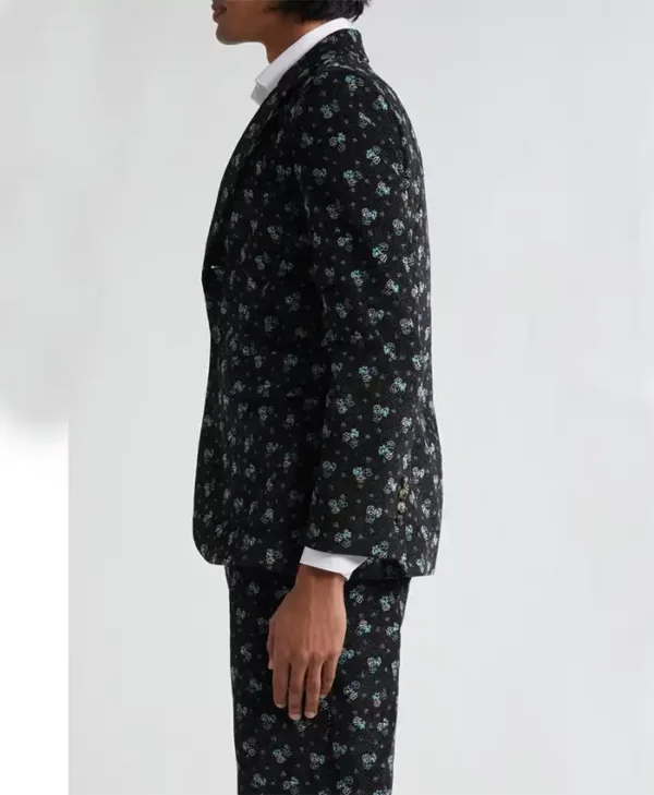 Mens 2024 Floral Cotton Corduroy Suit Jacket Side Pose