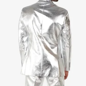 Mens 2024 Shiny Silver Stylish Suit Back