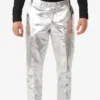 Mens 2024 Shiny Silver Stylish Suit Pant