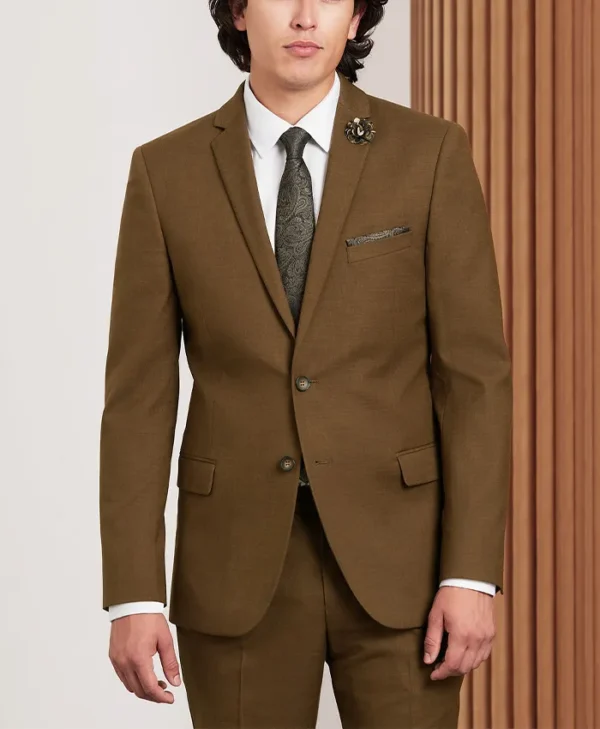 Mens 2024 Slim Fit Caramel Solid Suit