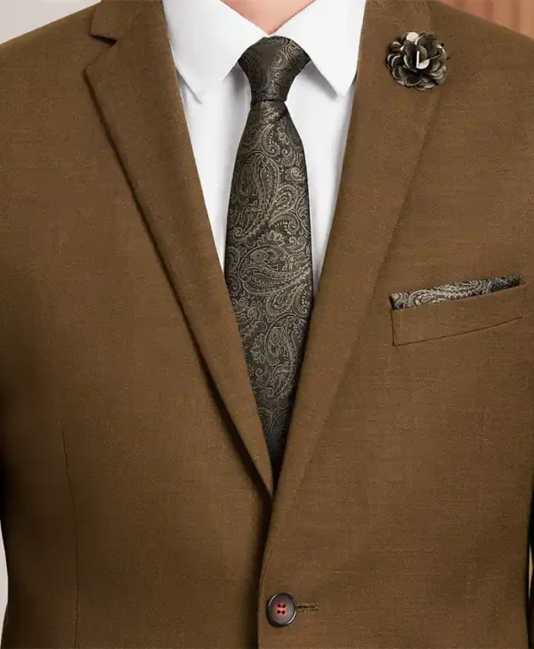 Mens 2024 Slim Fit Caramel Solid Suit Collar