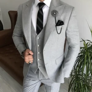 Mens 3 Piece Grey Slim Fit Wedding Tuxedo Suit
