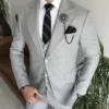 Mens 3 Piece Grey Slim Fit Wedding Tuxedo Suit Pant