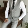 Mens 3 Piece Grey Slim Fit Wedding Tuxedo Suit Sitting