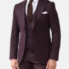 Mens 3 Piece Peak Lapel Purple Suit