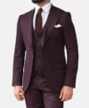 Mens 3 Piece Peak Lapel Purple Suit