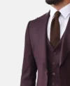 Mens 3 Piece Peak Lapel Purple Suit Collar