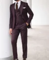 Mens 3 Piece Peak Lapel Purple Suit Style