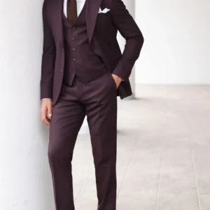 Mens 3 Piece Peak Lapel Purple Suit Style