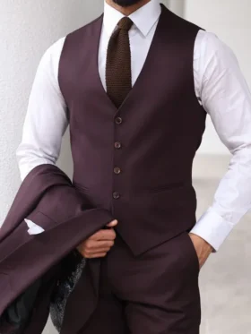 Mens 3 Piece Peak Lapel Purple Suit Vest